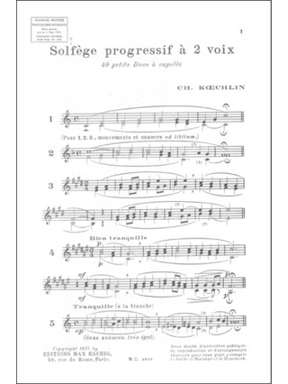 Solfège progressif à 2 voix - Charles Koechlin